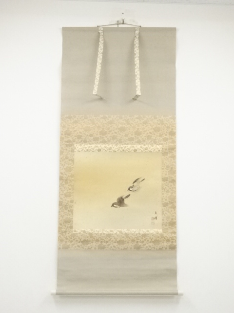 JAPANESE HANGING SCROLL / HAND PAINTED / SPARROW / BY KEISHO IMAO